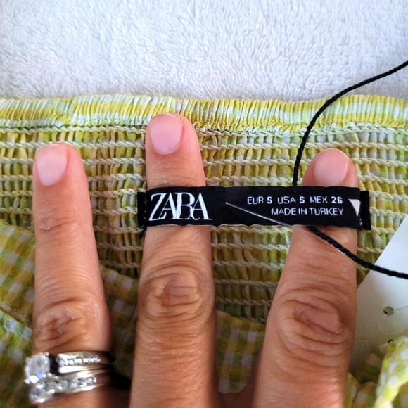 Zara NEW Lime Yellow Gingham Plaid Crop Bubble Sleeves Checkered Knot Zipper - Picture 8 of 15